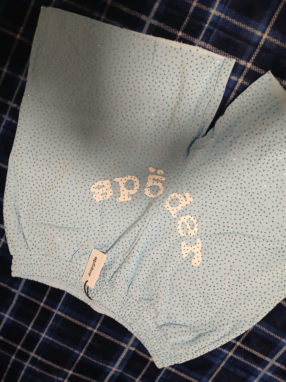 Sp5der Light Blue Rhinestone Shorts - Picture 3 of 4